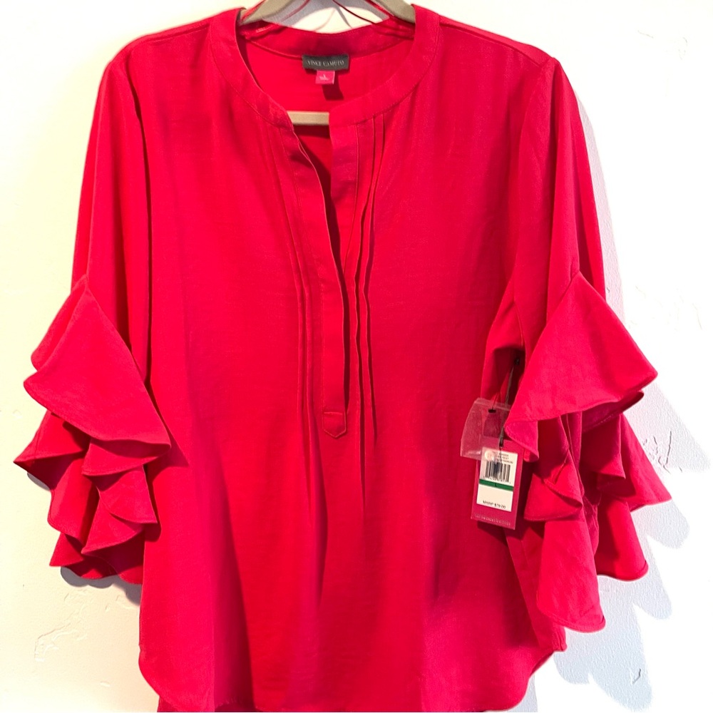 Vince Camuto geranium red ruffle top NWT Large
